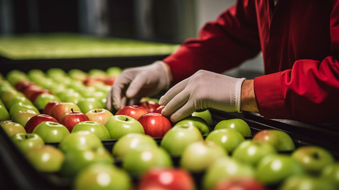 Industria hortofrutícola cerrar mano arreglando manzanas 1